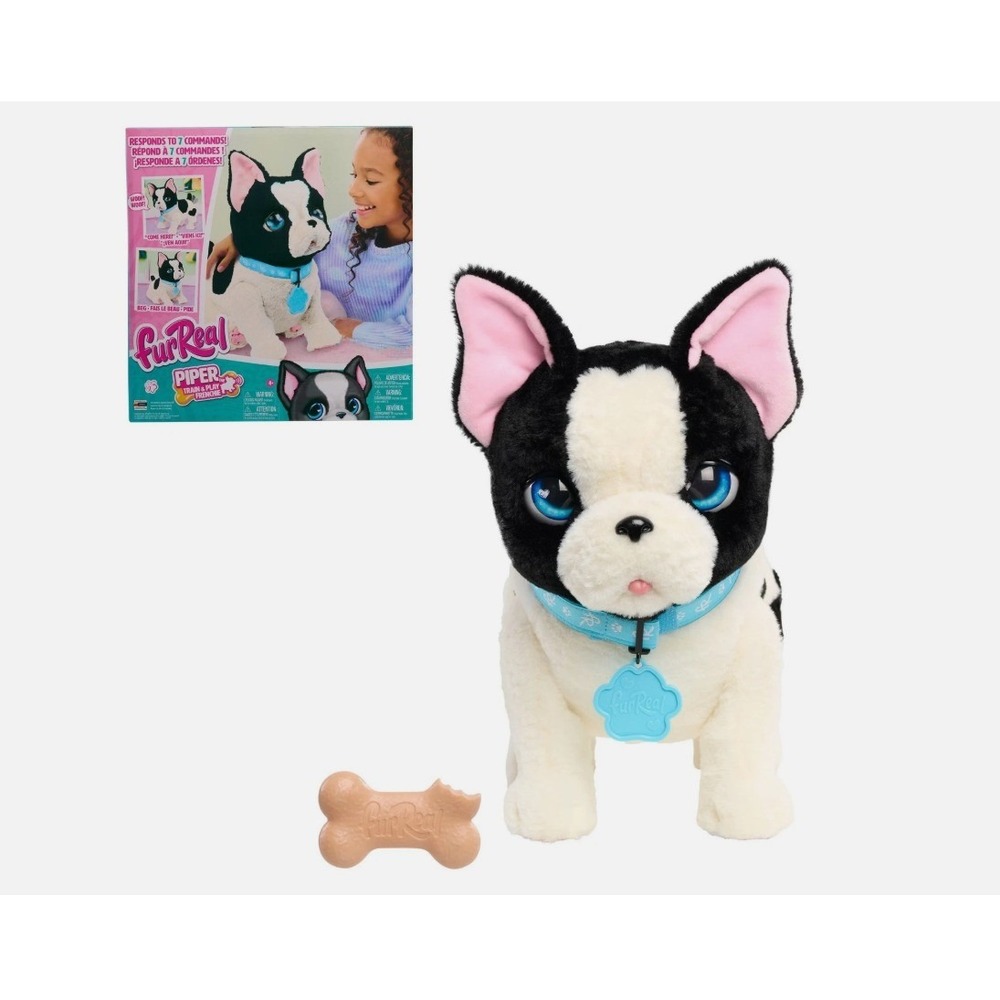 NIB Just Play FurReal Train & Play Piper Frenchie, Black & White French Bulldog